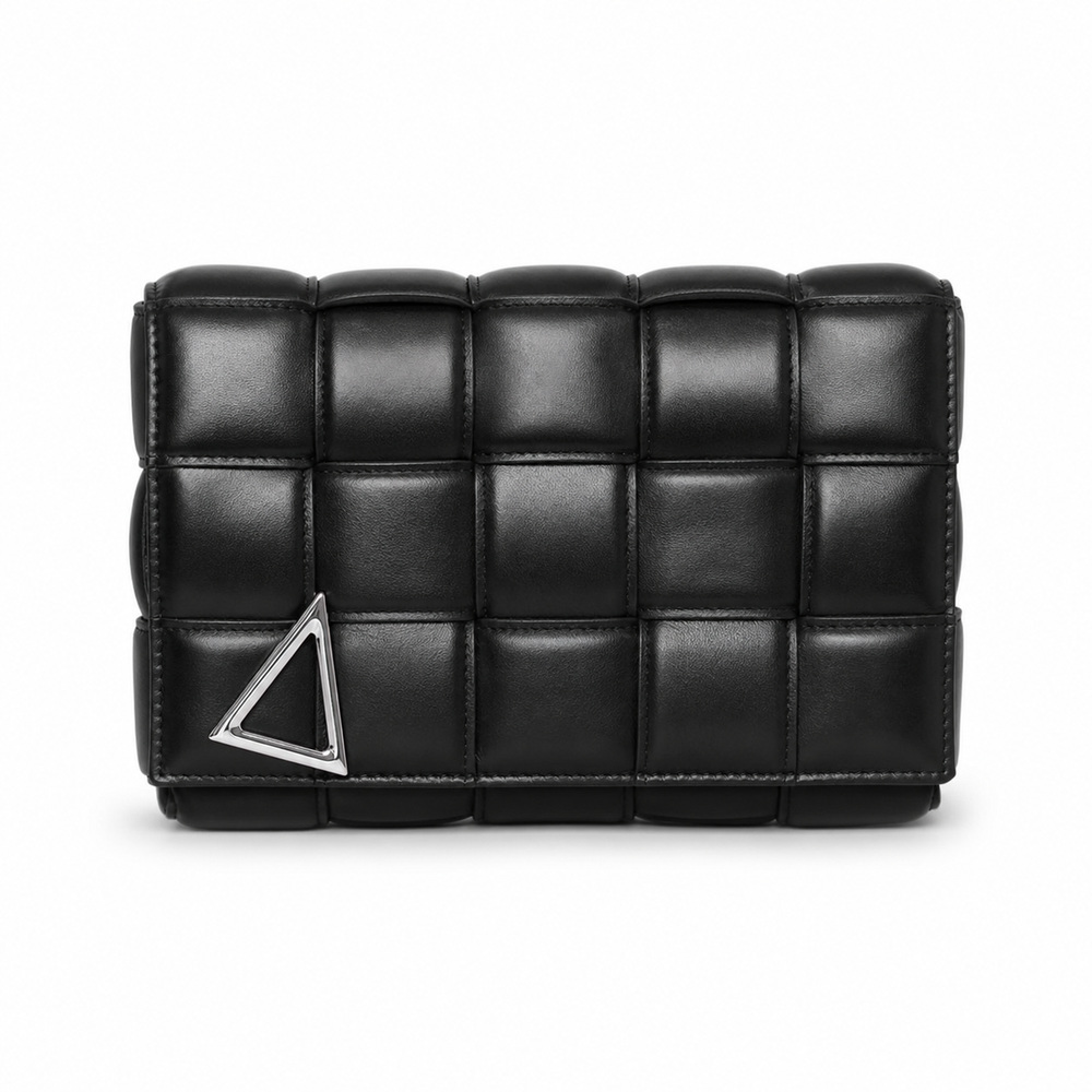 Black Padded Woven Flap Shoulder Bag - View 2
