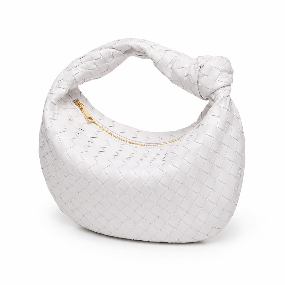 White Woven Crescent Hobo Bag - View 1