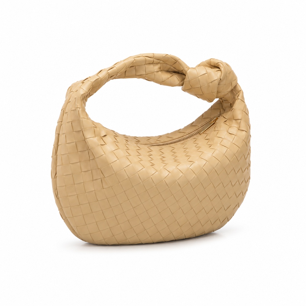 Beige Woven Crescent Hobo Bag - View 1