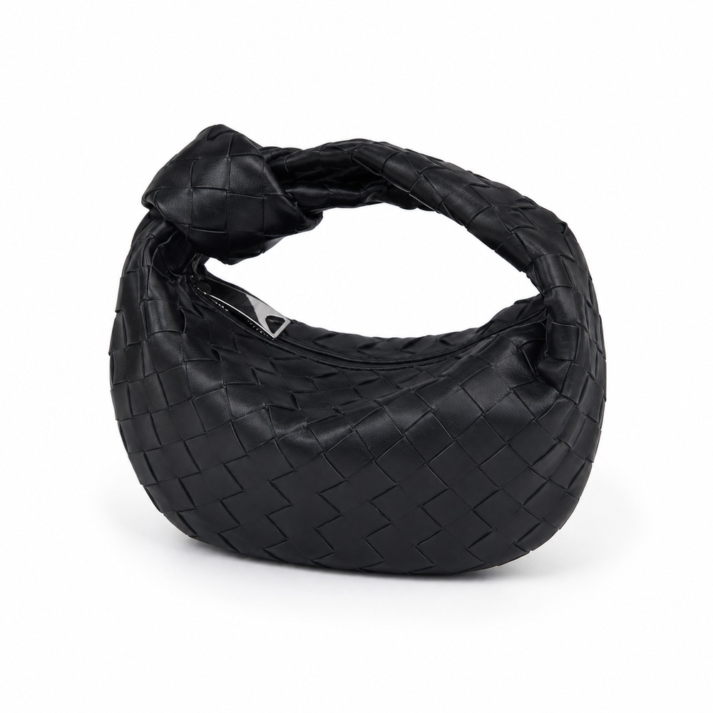 Black Mini Woven Crescent Bag - View 1