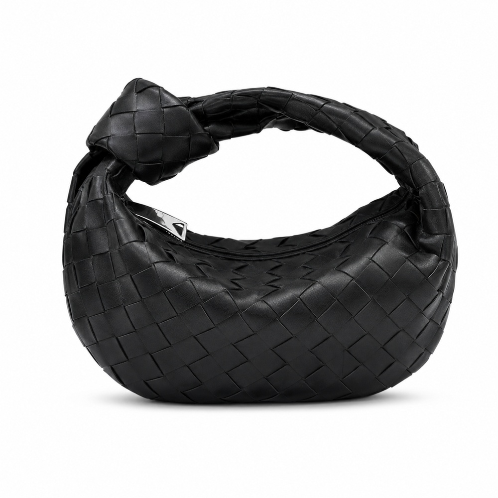Black Mini Woven Crescent Bag - View 2