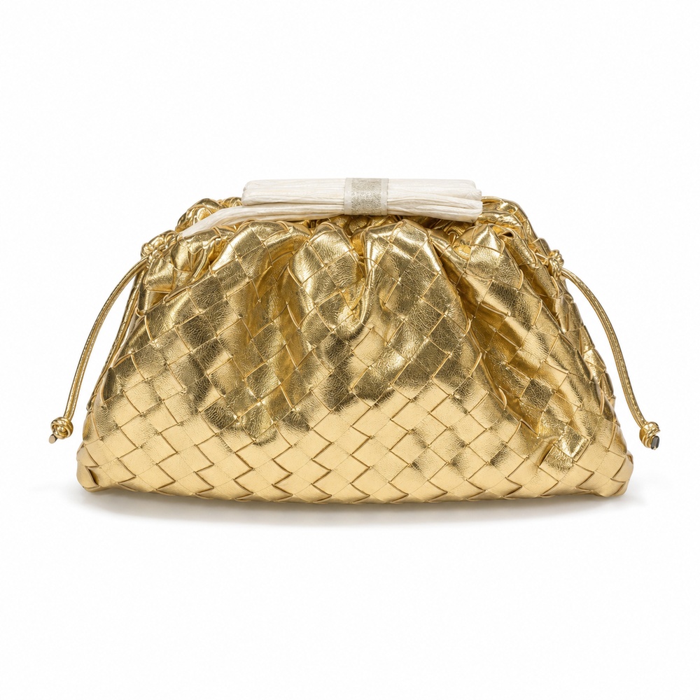 Metallic Gold Woven Pouch Bag - View 2