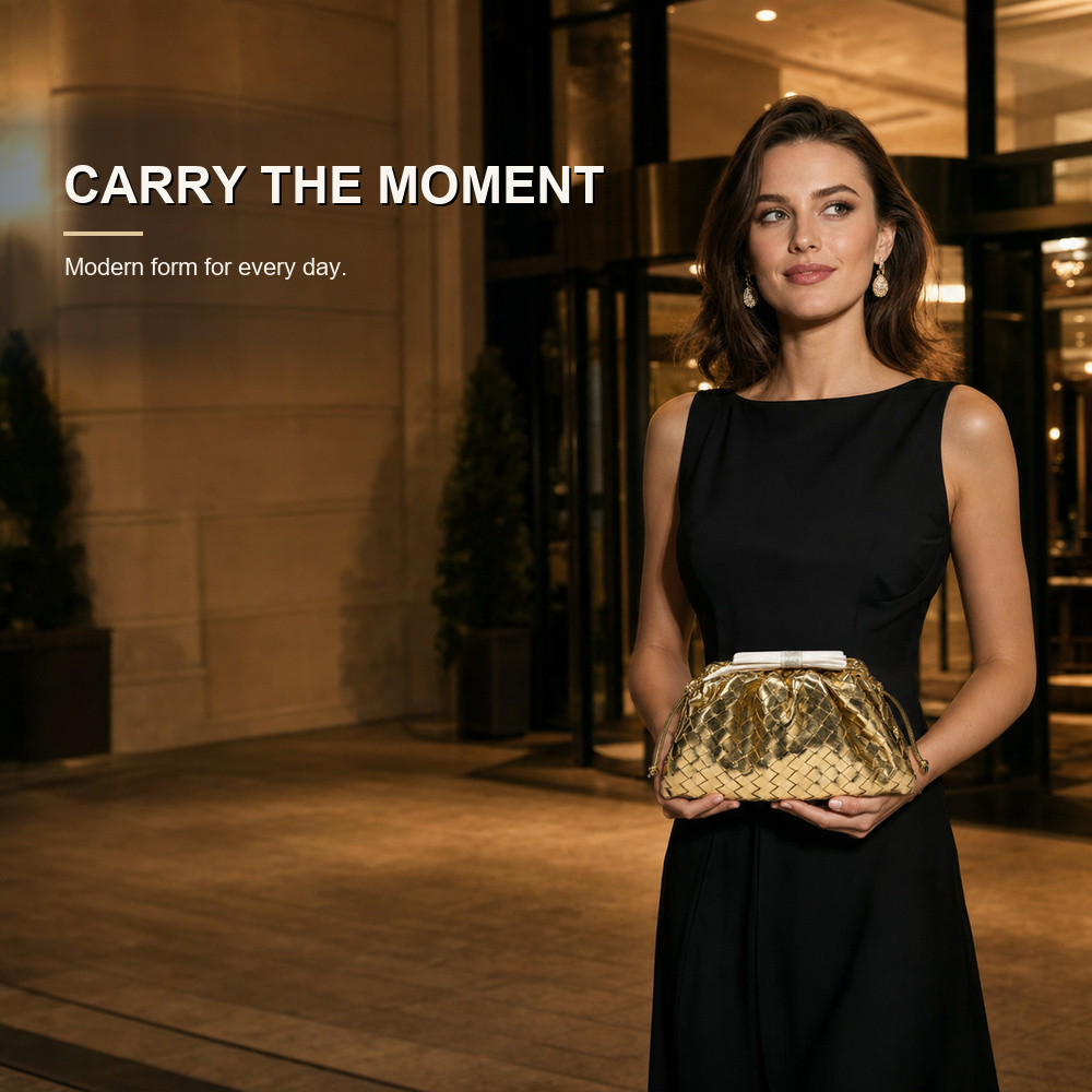Metallic Gold Woven Pouch Bag - View 3
