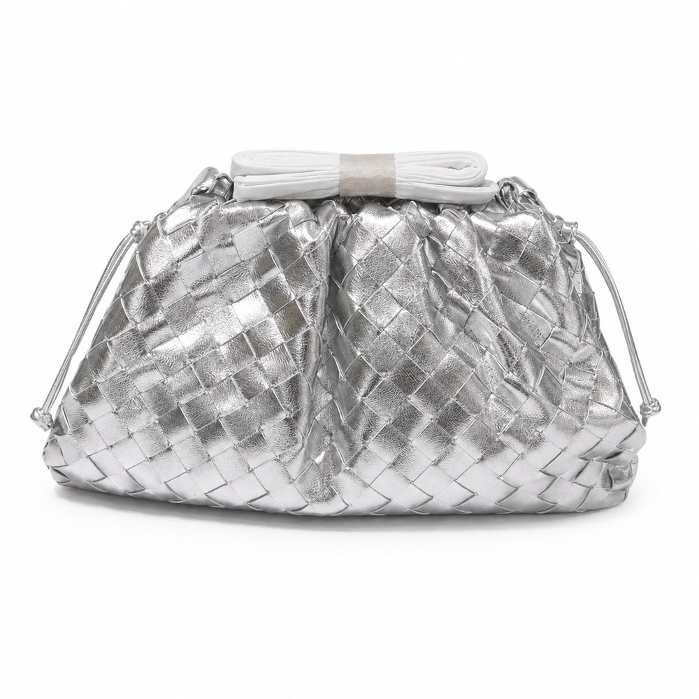 Metallic Silver Woven Pouch Bag - View 2