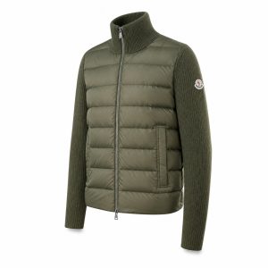 Olive Knit-Sleeve Hybrid Down Jacket - View 1
