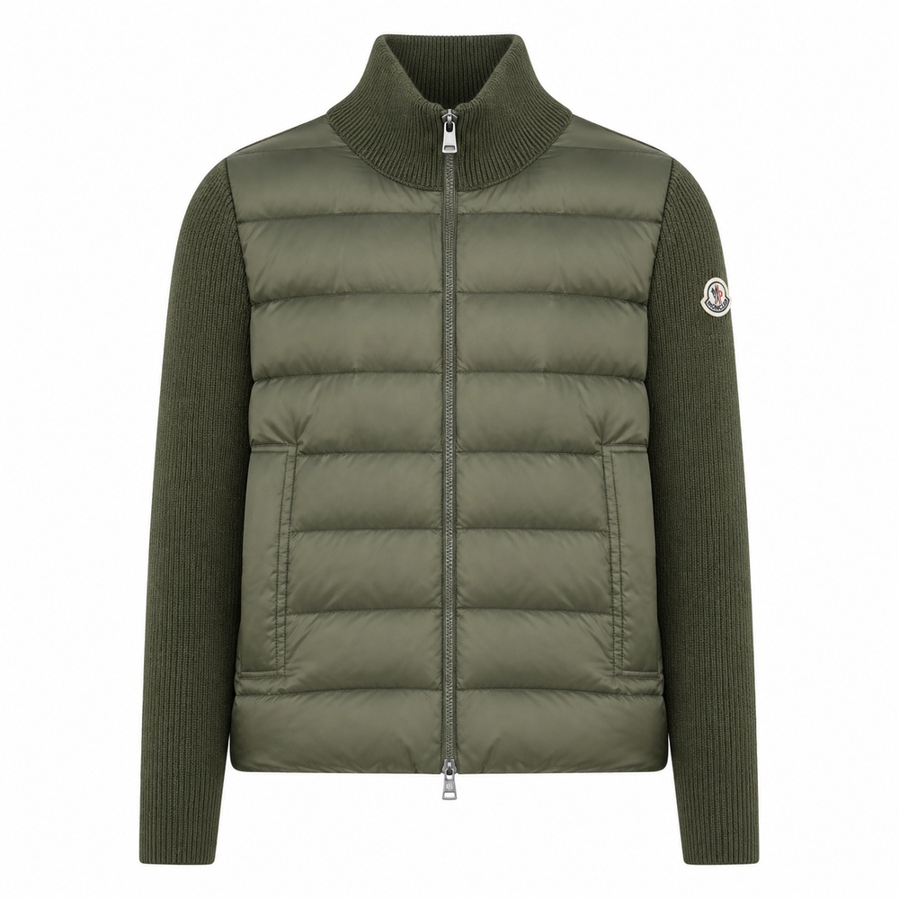 Olive Knit-Sleeve Hybrid Down Jacket - View 2