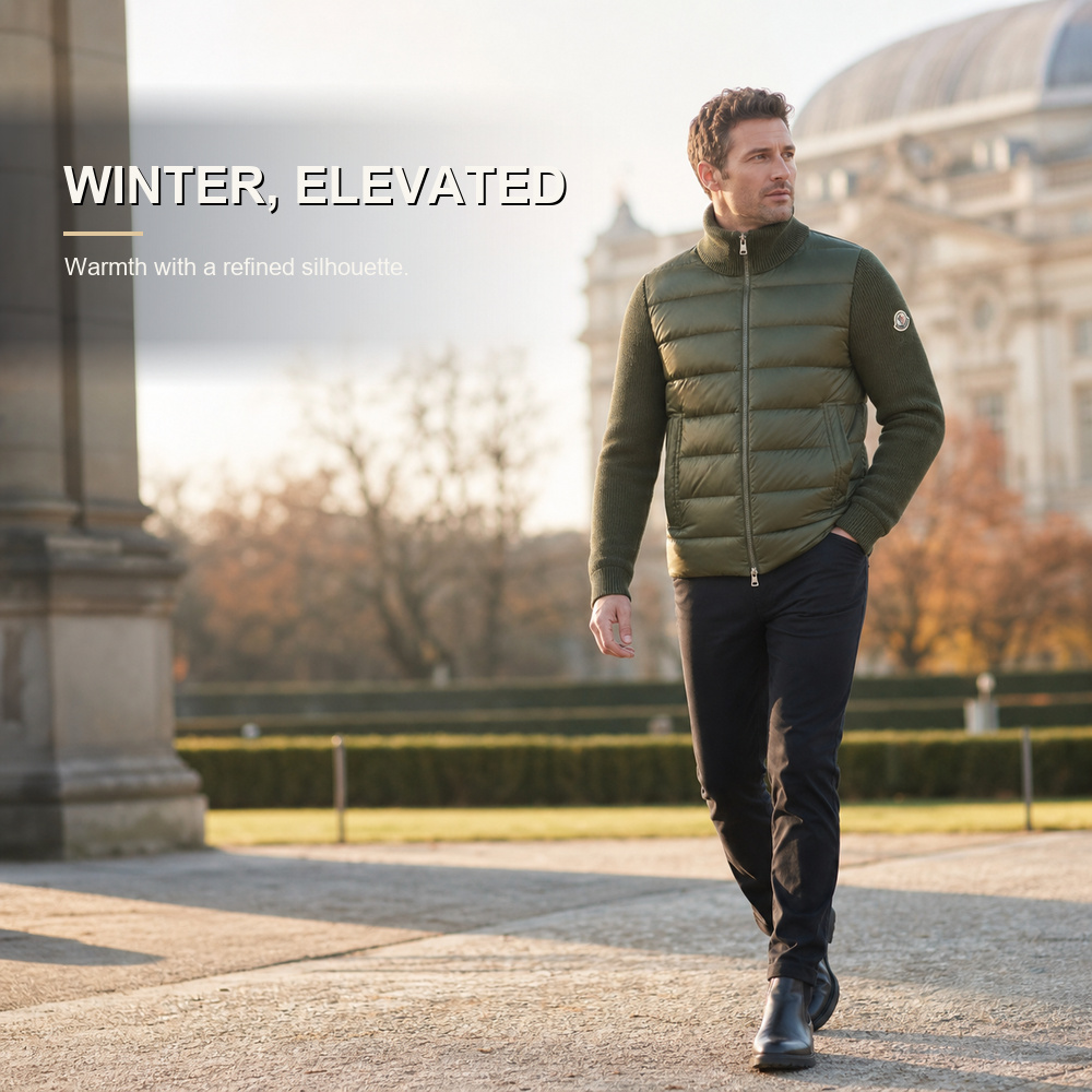 Olive Knit-Sleeve Hybrid Down Jacket - View 5