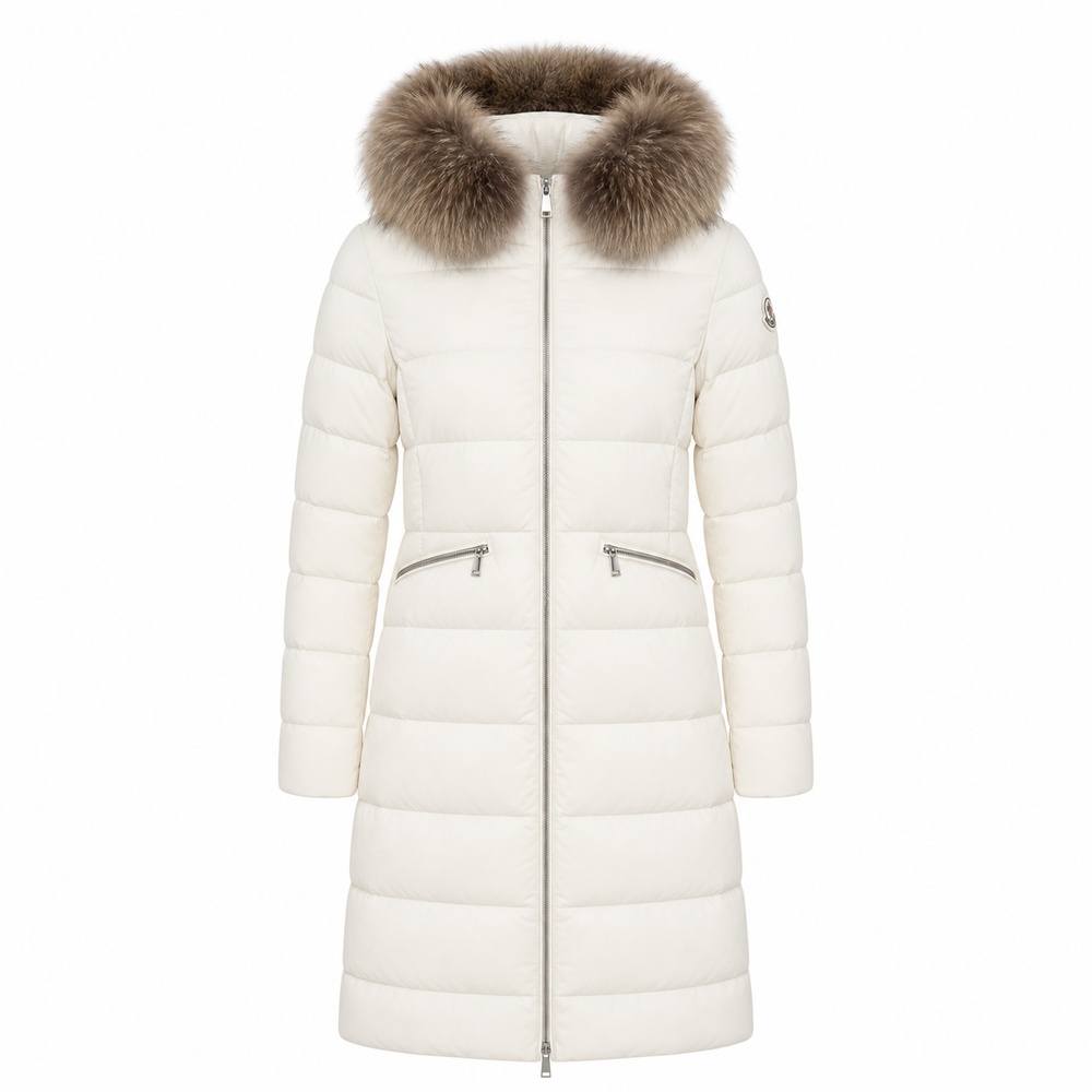 Ivory Fur-Trim Long Down Coat - View 2