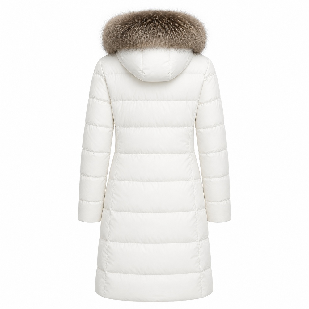 Ivory Fur-Trim Long Down Coat - View 3