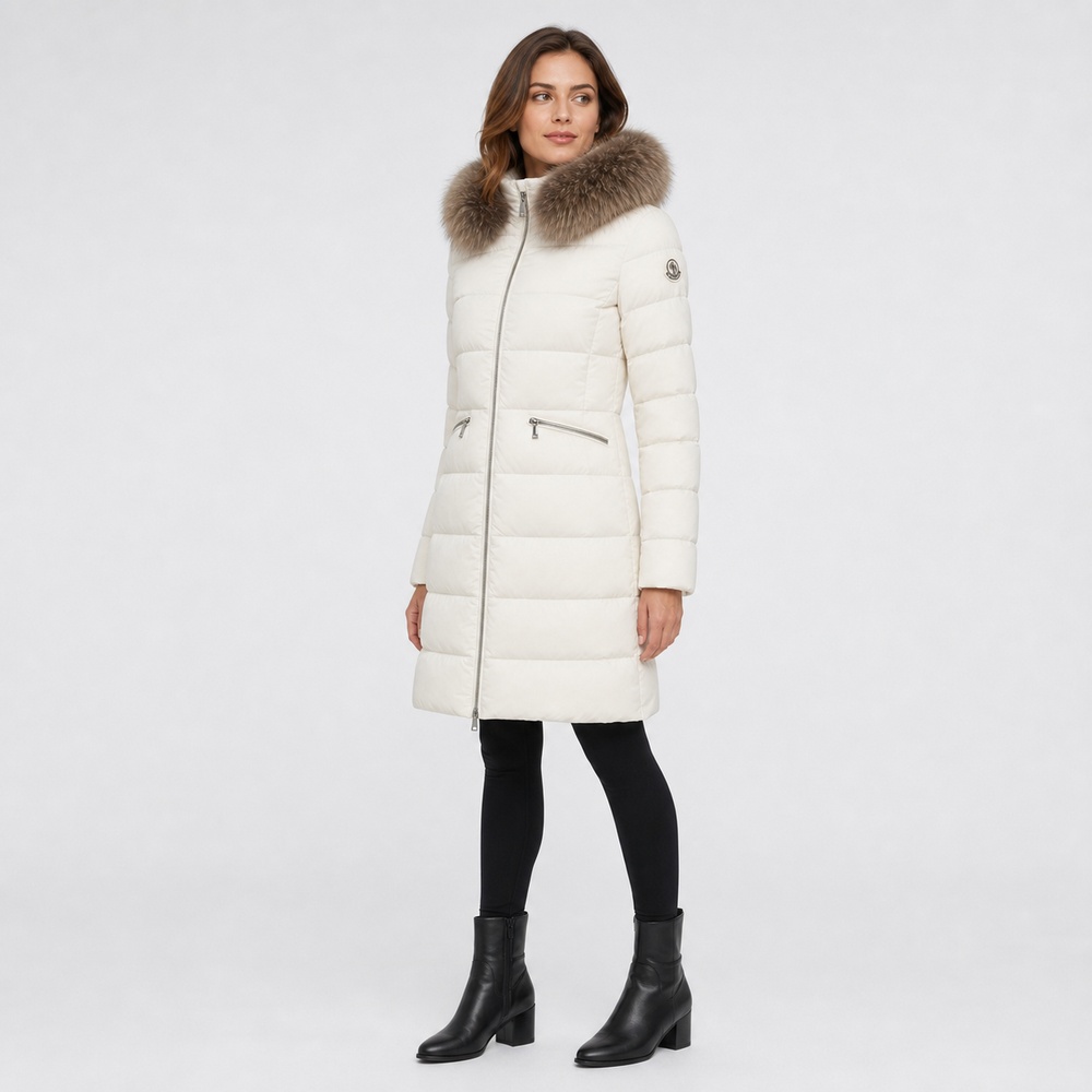 Ivory Fur-Trim Long Down Coat - View 5