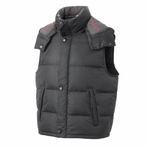 Black Check-Yoke High-Collar Down Vest - View 1