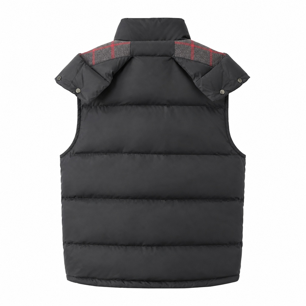 Black Check-Yoke High-Collar Down Vest - View 3