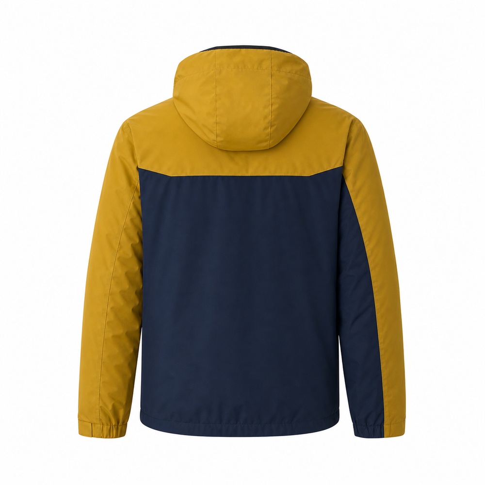 Mustard and Navy Color-Block Hooded Down Jacket - View 3