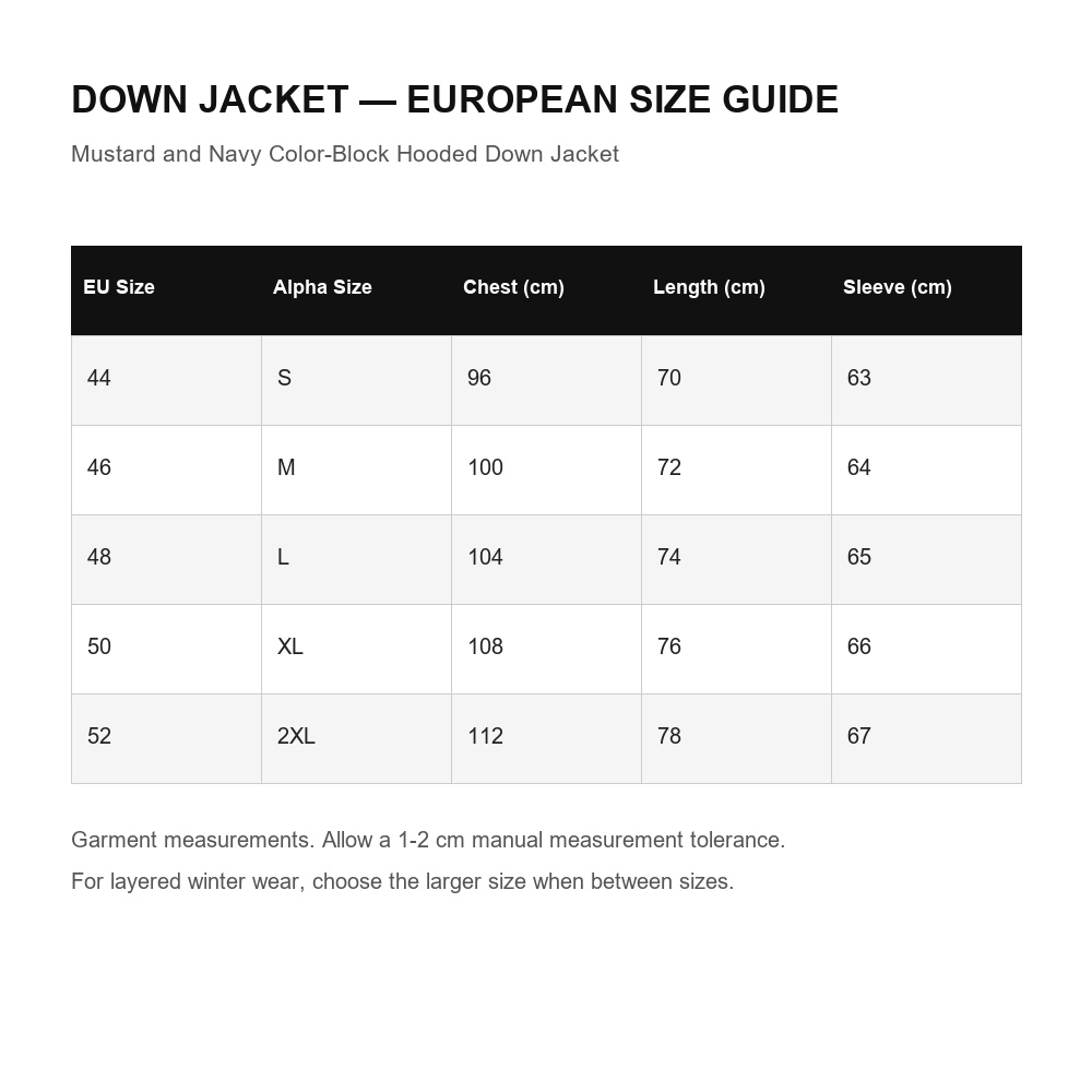 Mustard and Navy Color-Block Hooded Down Jacket - View 4
