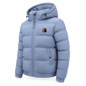 Mist Blue Hooded Short Down Jacket - View 1