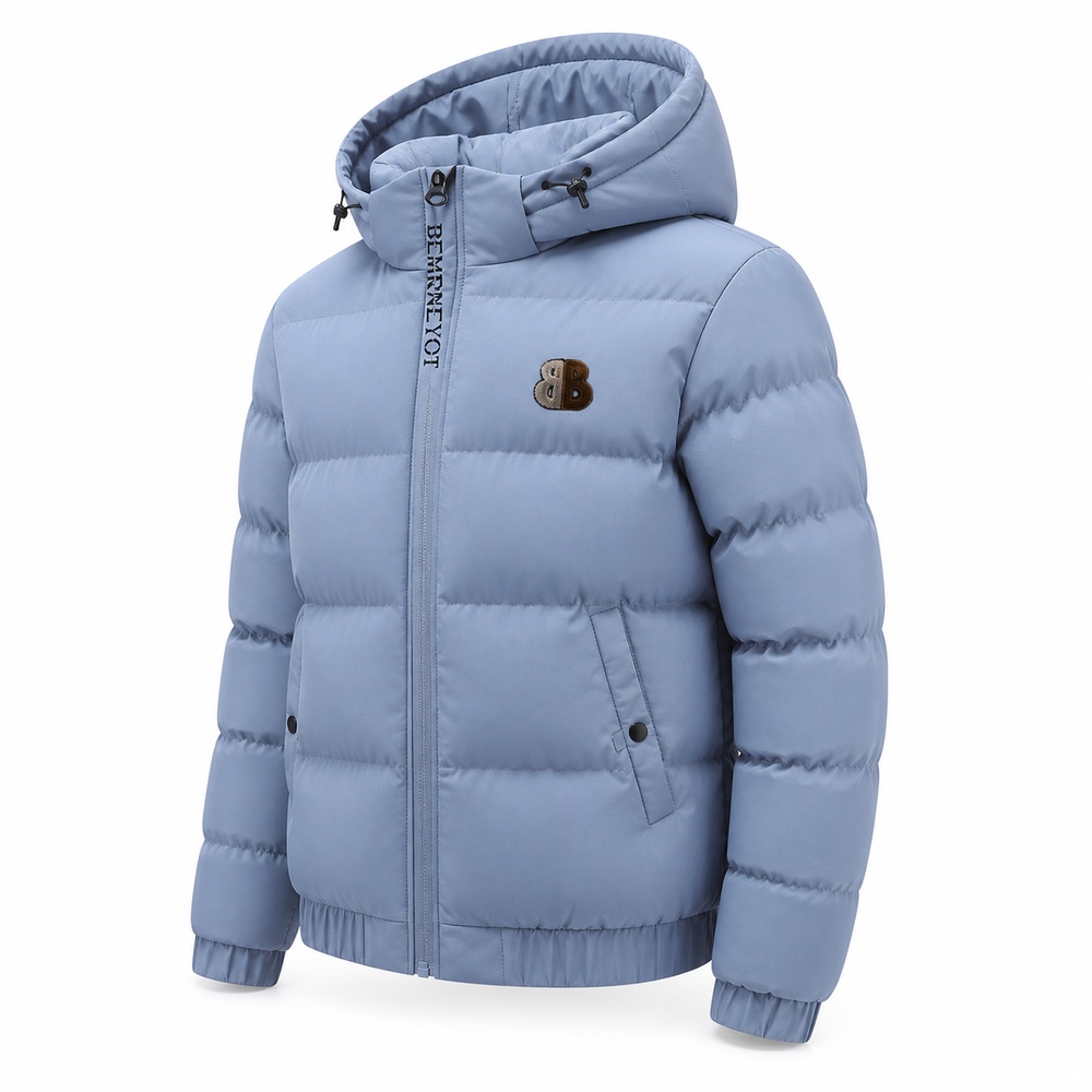 Mist Blue Hooded Short Down Jacket - View 1