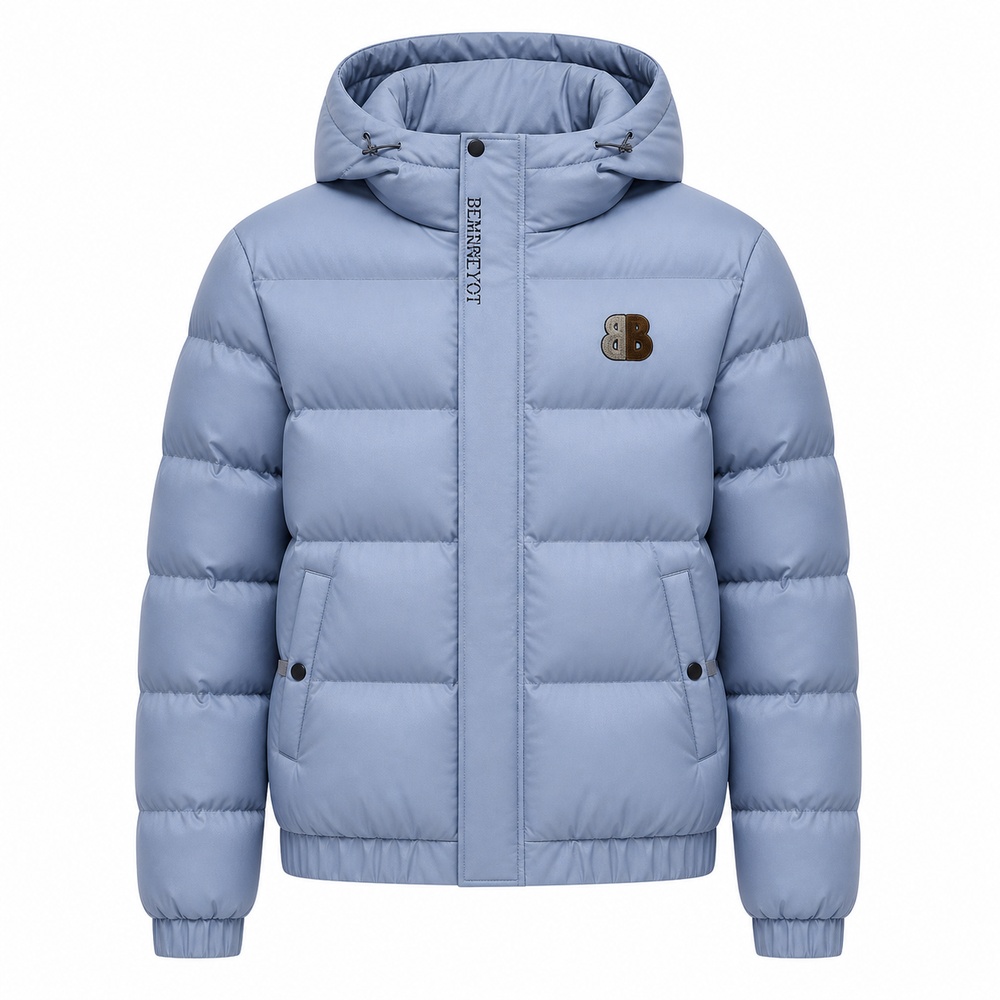Mist Blue Hooded Short Down Jacket - View 2