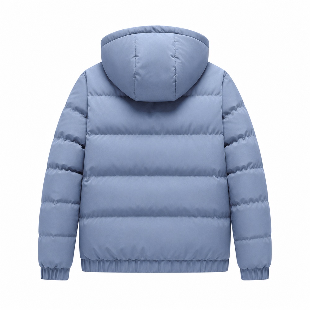 Mist Blue Hooded Short Down Jacket - View 3