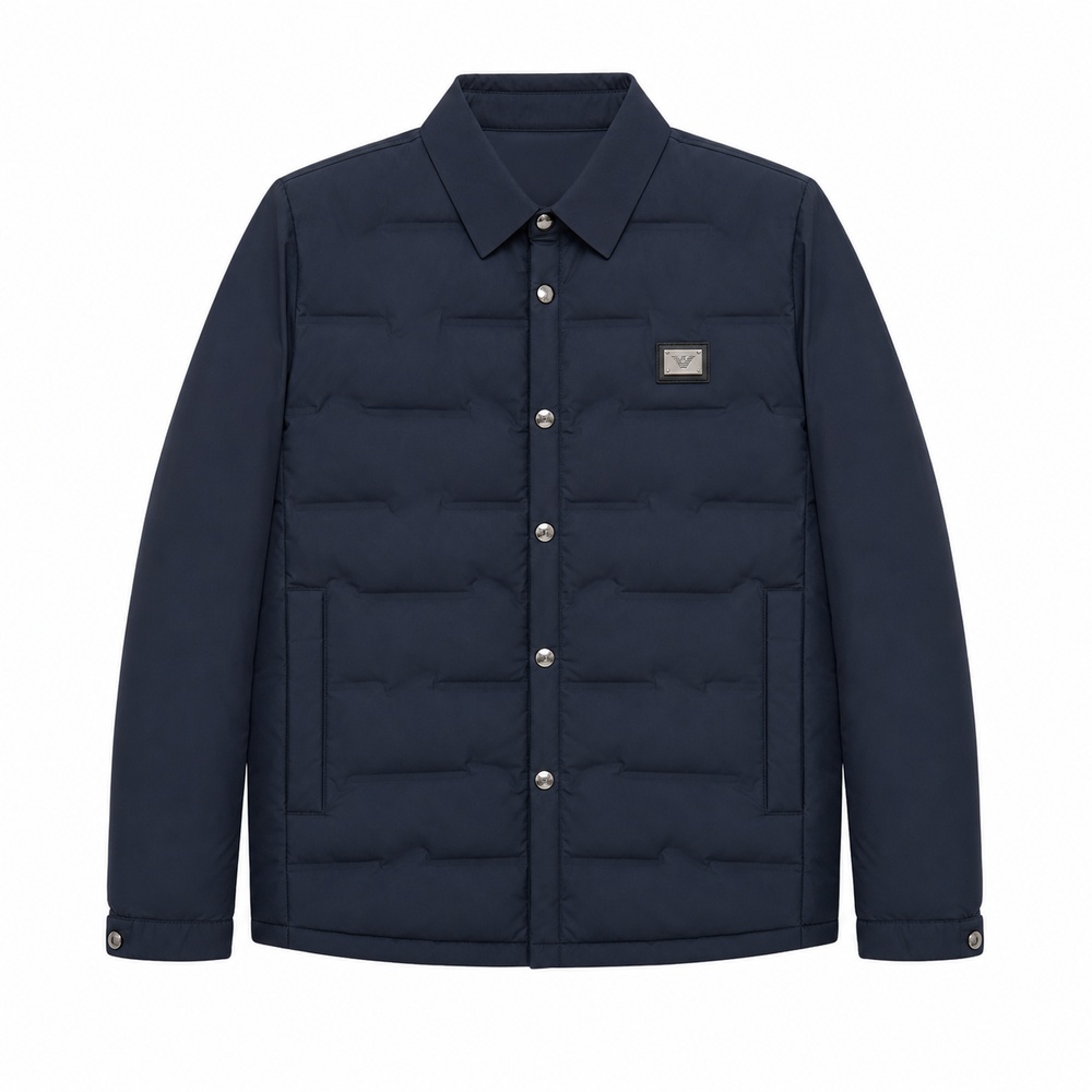 Deep Navy Shirt-Collar Lightweight Down Jacket - View 2