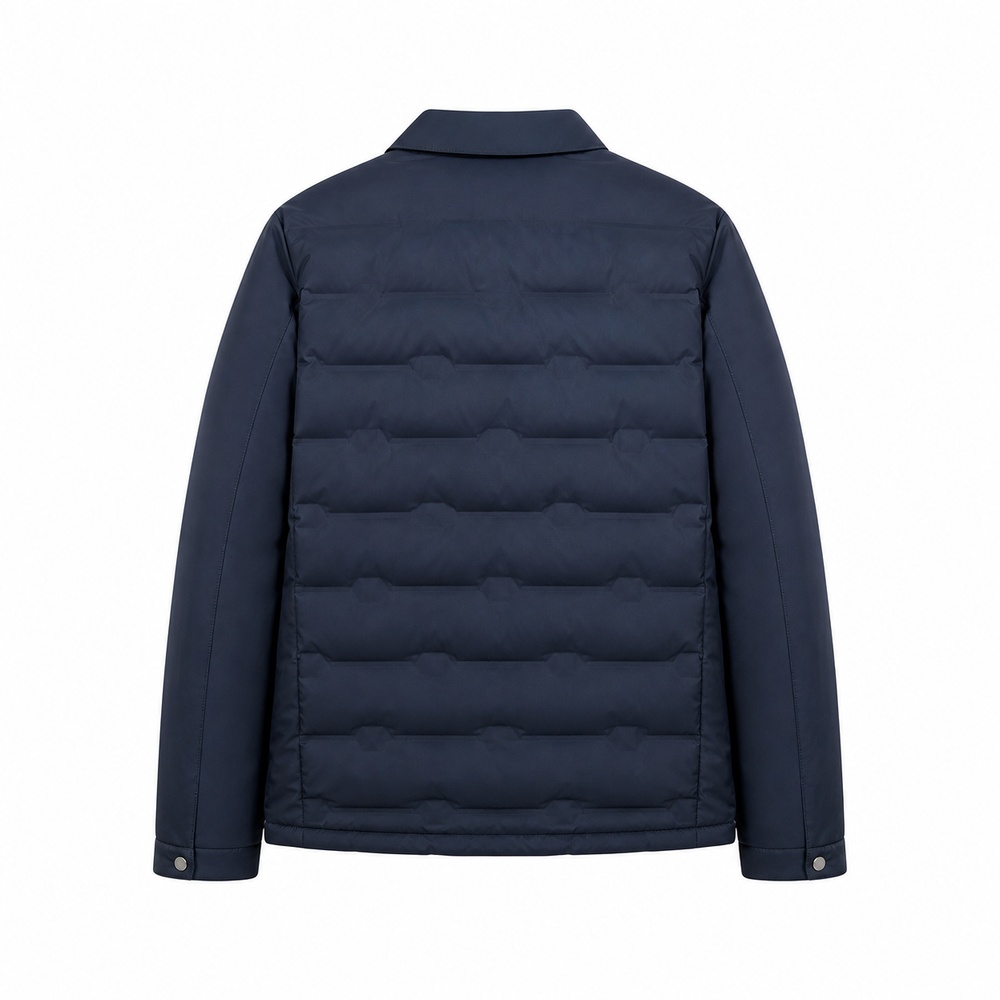 Deep Navy Shirt-Collar Lightweight Down Jacket - View 3