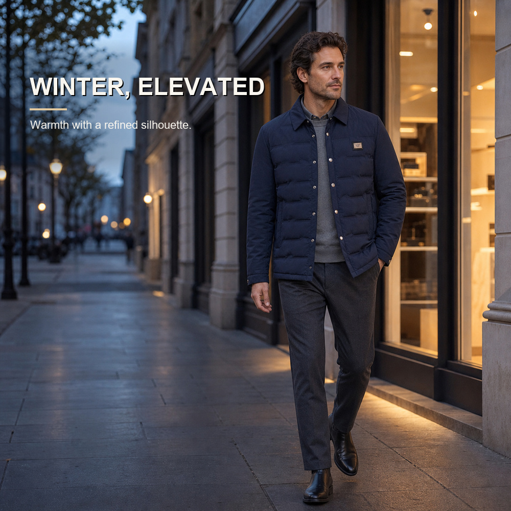 Deep Navy Shirt-Collar Lightweight Down Jacket - View 5