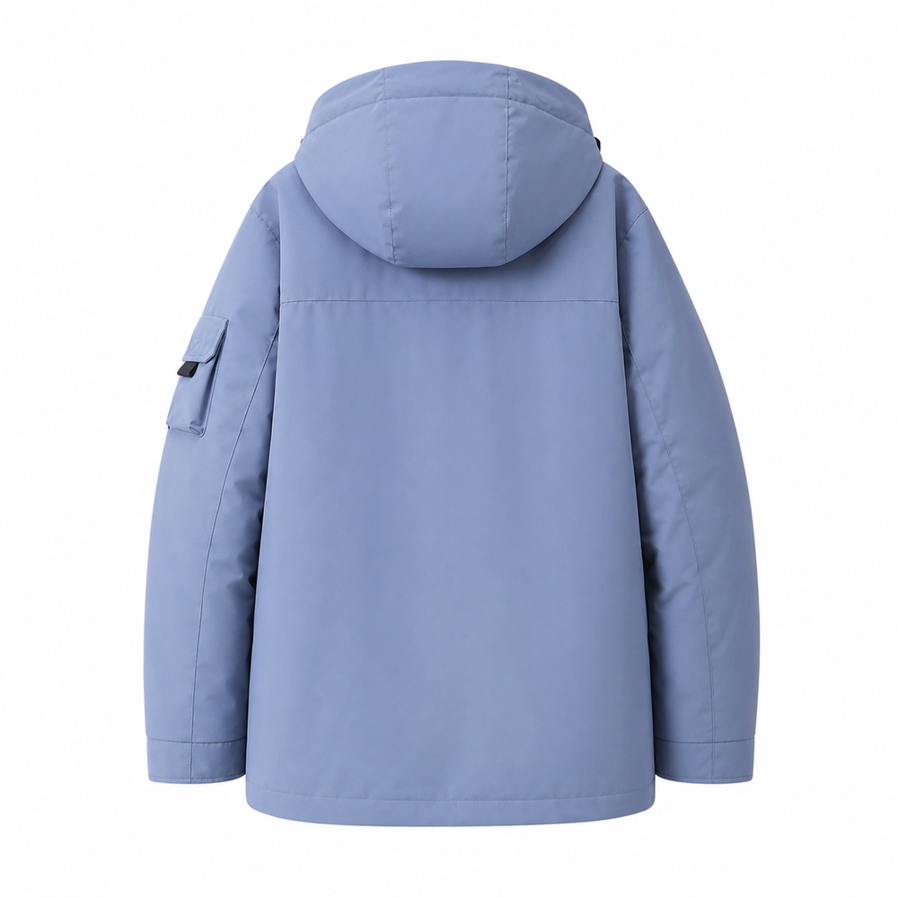 Powder Blue Multi-Pocket Hooded Down Parka - View 3