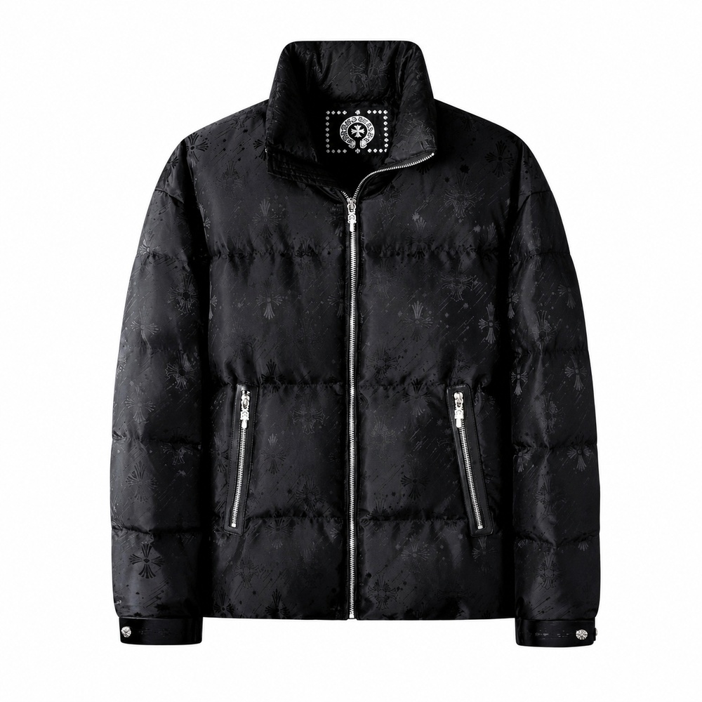 Black Tonal Jacquard Silver-Zip Down Jacket - View 2