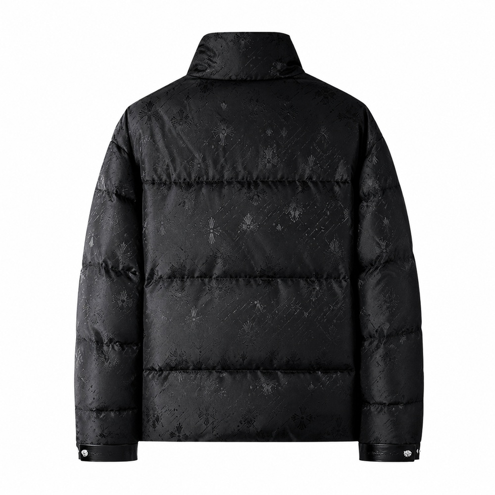 Black Tonal Jacquard Silver-Zip Down Jacket - View 3