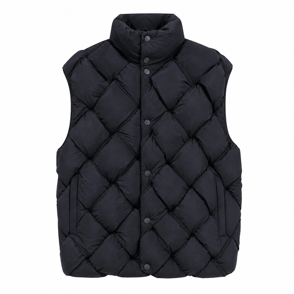 Black Sculpted Woven-Quilt Down Vest - View 2