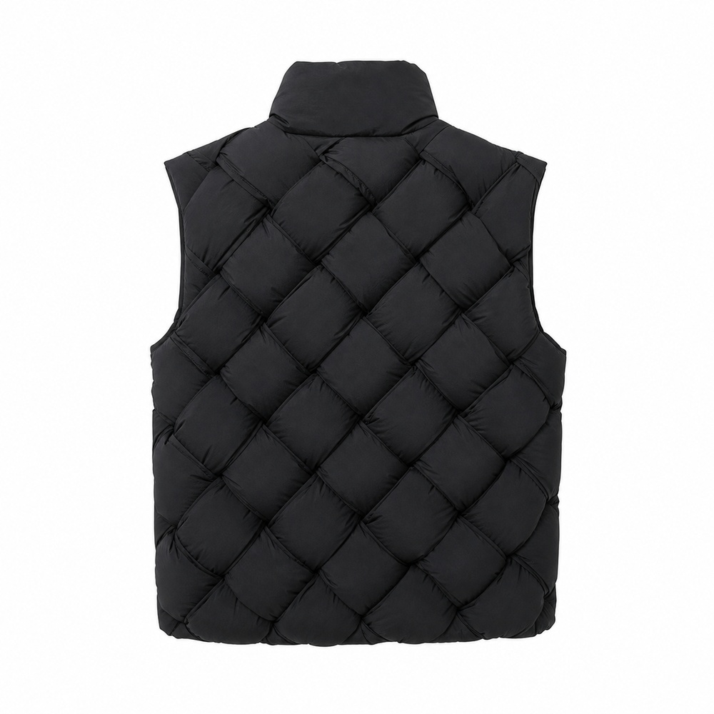 Black Sculpted Woven-Quilt Down Vest - View 3