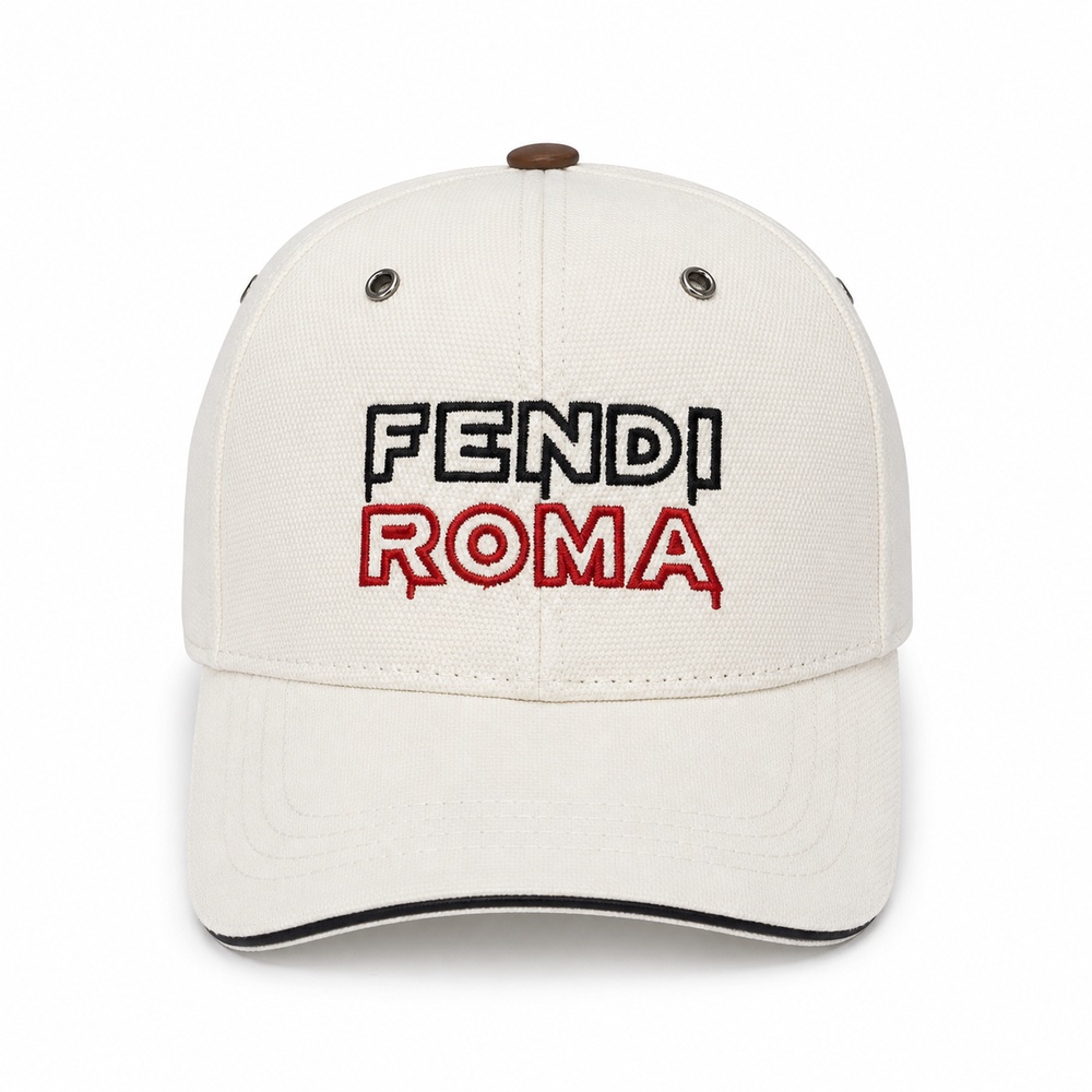 Ivory Embroidered Canvas Baseball Cap - View 1