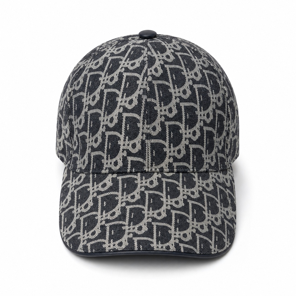 Black and Gray Patterned Jacquard Cap - View 1