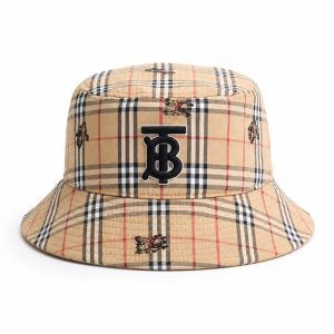 Beige Check Embroidered Bucket Hat - View 1