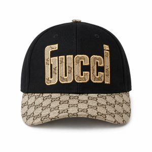 Black and Beige Embroidered Baseball Cap - View 1