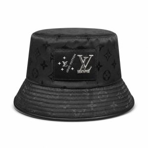 Black Patterned Patch Bucket Hat - View 1