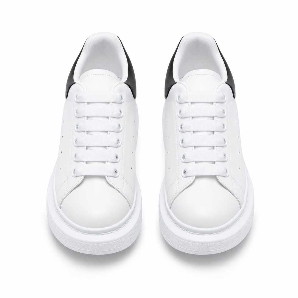 White Platform Sneakers with Black Heel Detail - View 2