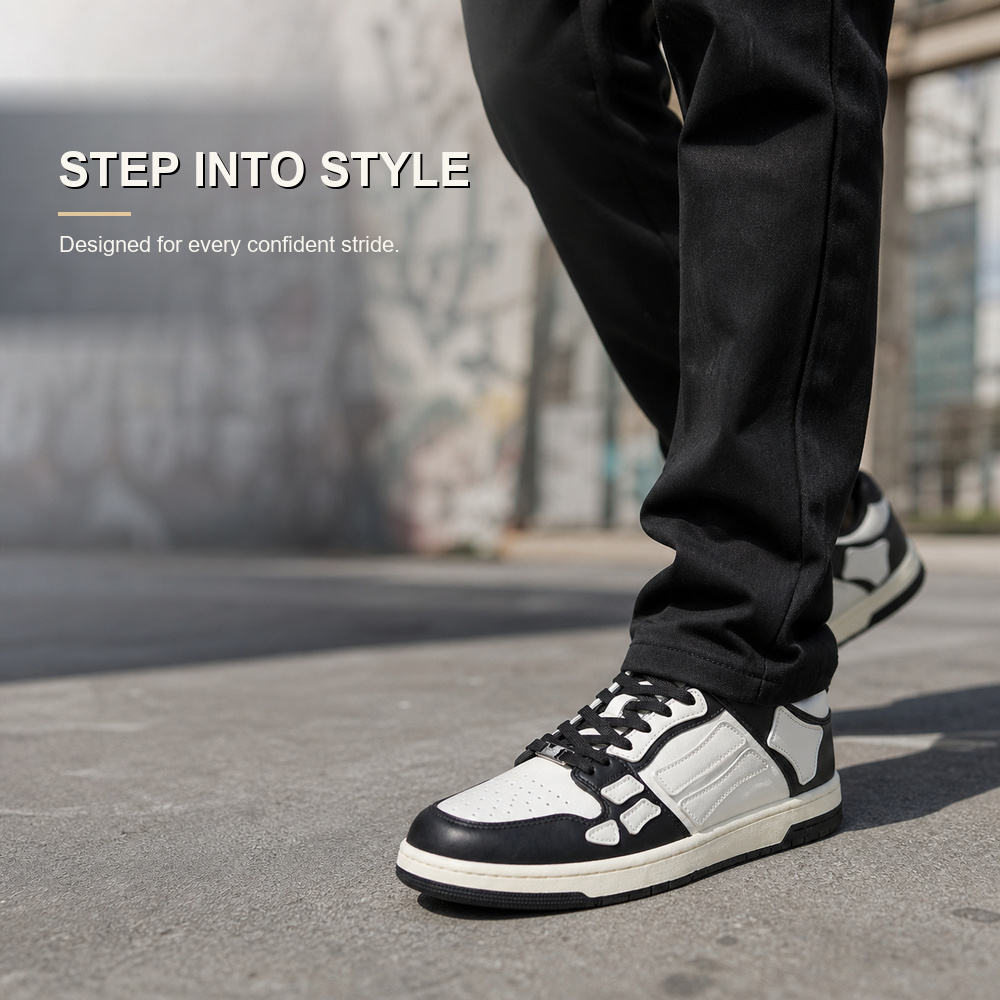 Black and Ivory Panel Low-Top Sneakers - View 4