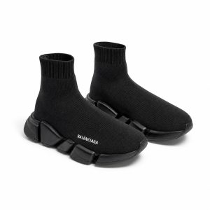 Black Knit Sock Sneakers with Segmented Sole - View 1