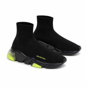 Black Knit Sock Sneakers with Neon Segmented Sole - View 1