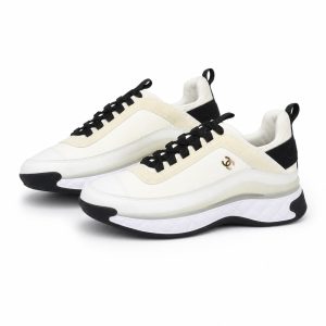 Cream and White Sneakers with Quilted Platform Sole - View 1