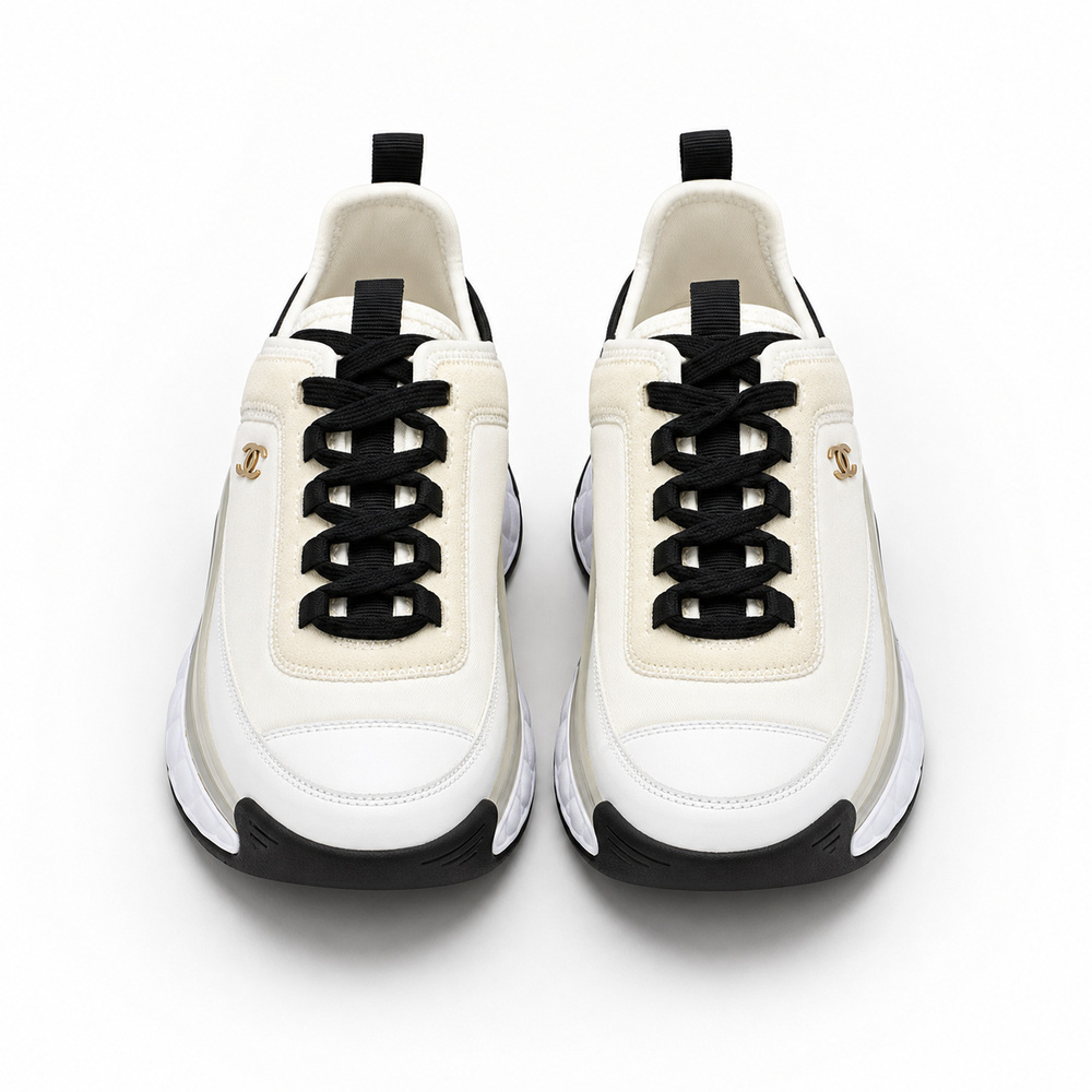 Cream and White Sneakers with Quilted Platform Sole - View 2