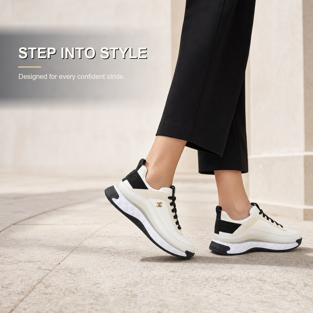 Cream and White Sneakers with Quilted Platform Sole - View 4