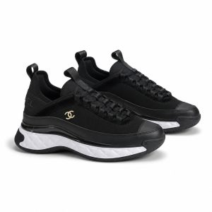 Black Sneakers with White Quilted Platform Sole - View 1