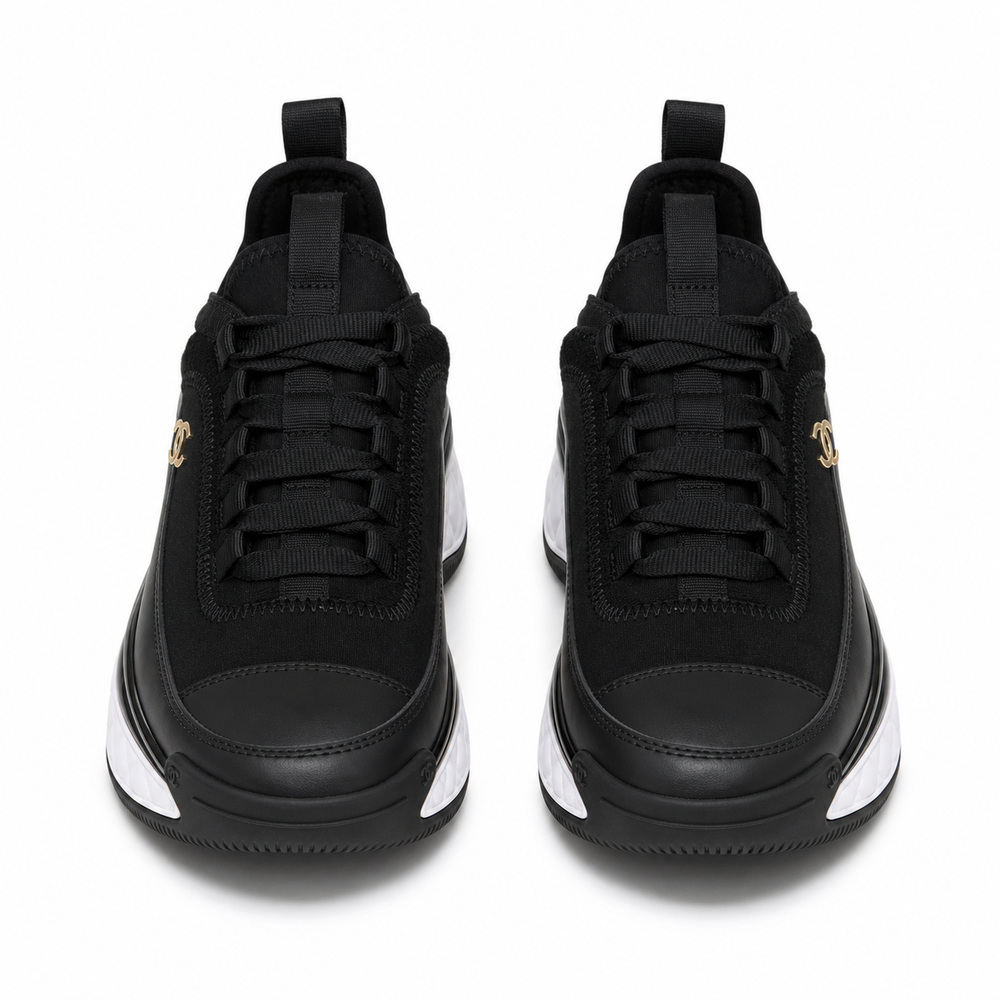 Black Sneakers with White Quilted Platform Sole - View 2
