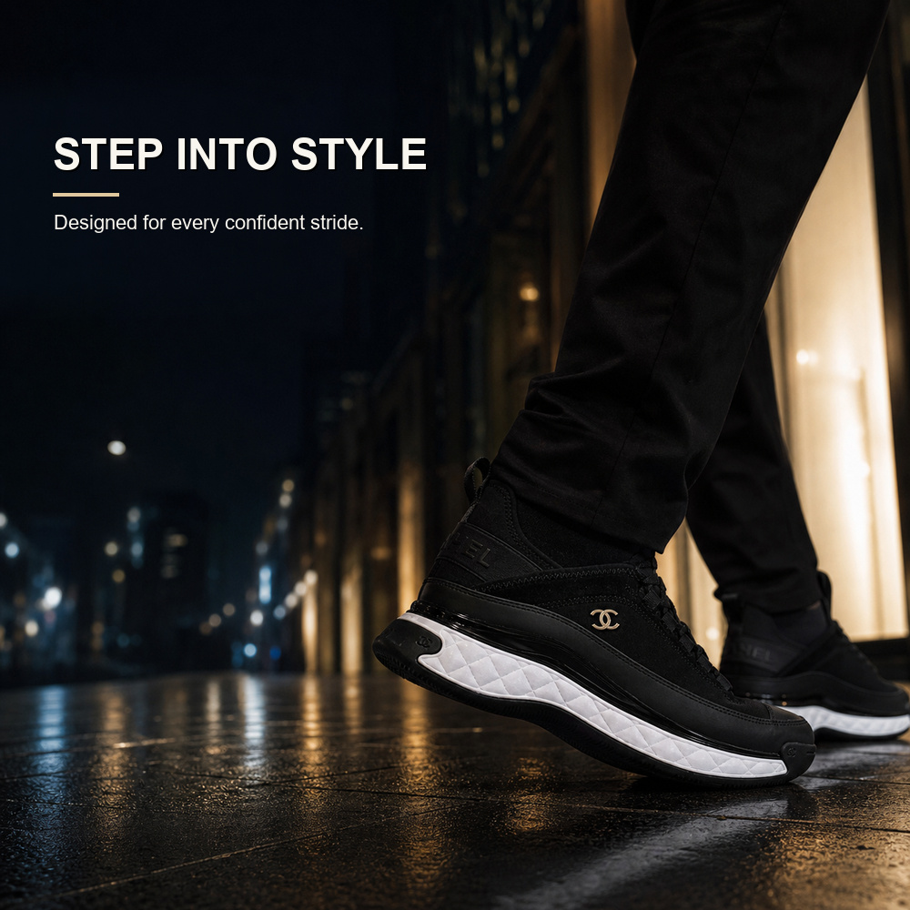 Black Sneakers with White Quilted Platform Sole - View 4