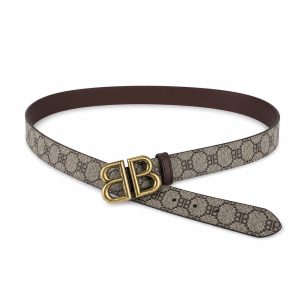 Gray Brown Patterned Antique Gold Buckle Belt, 38mm - View 1