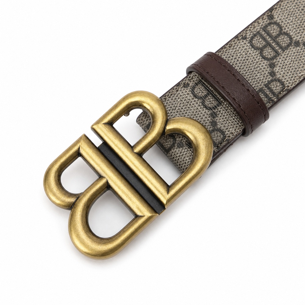 Gray Brown Patterned Antique Gold Buckle Belt, 38mm - View 2