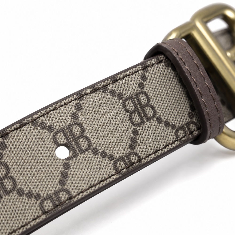 Gray Brown Patterned Antique Gold Buckle Belt, 38mm - View 3