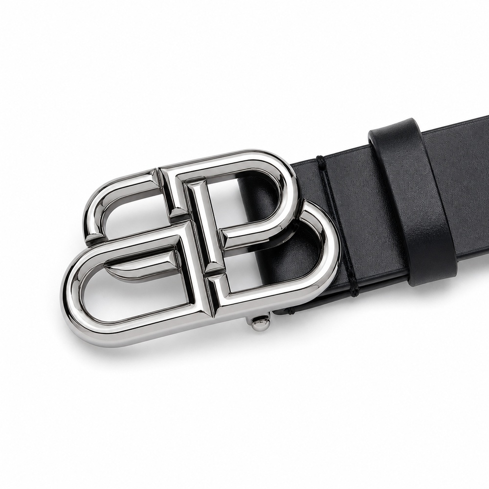 Black Narrow Silver Buckle Belt, 25mm - View 2
