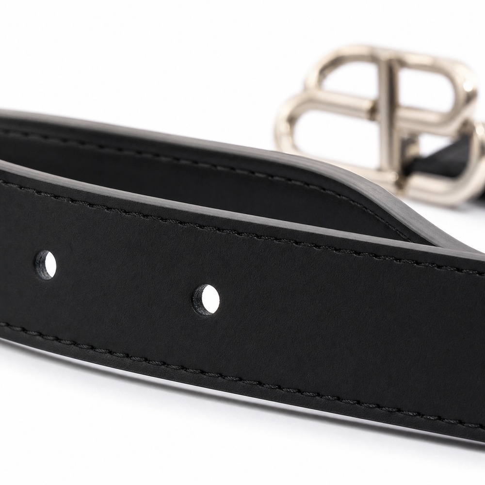 Black Narrow Silver Buckle Belt, 25mm - View 3